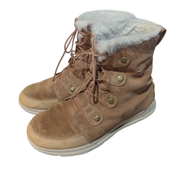 Sorel Explorer Joan Ash Brown Leather & Suede Ankle Boots Size 7 Winter Snow - Picture 6 of 8